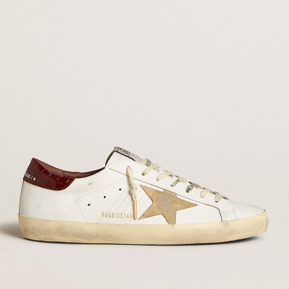 Golden Goose Super-Star Sneakers With Sand Suede Star And Red Croc-print Leather Heel Tab