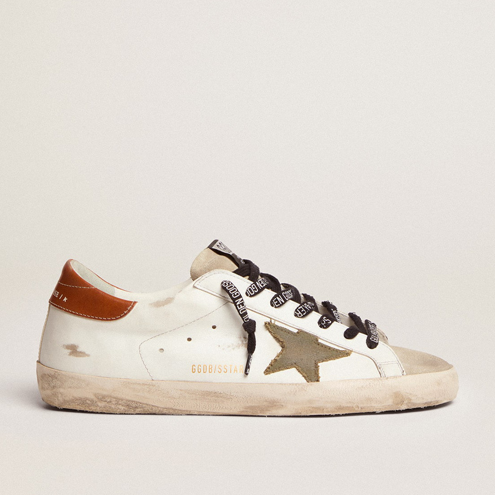 Golden Goose Super-Star Sneakers With Star In Olive Green Canvas