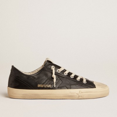 Golden Goose V-Star Sneakers In Black Nappa Leather With A Black Leather Star