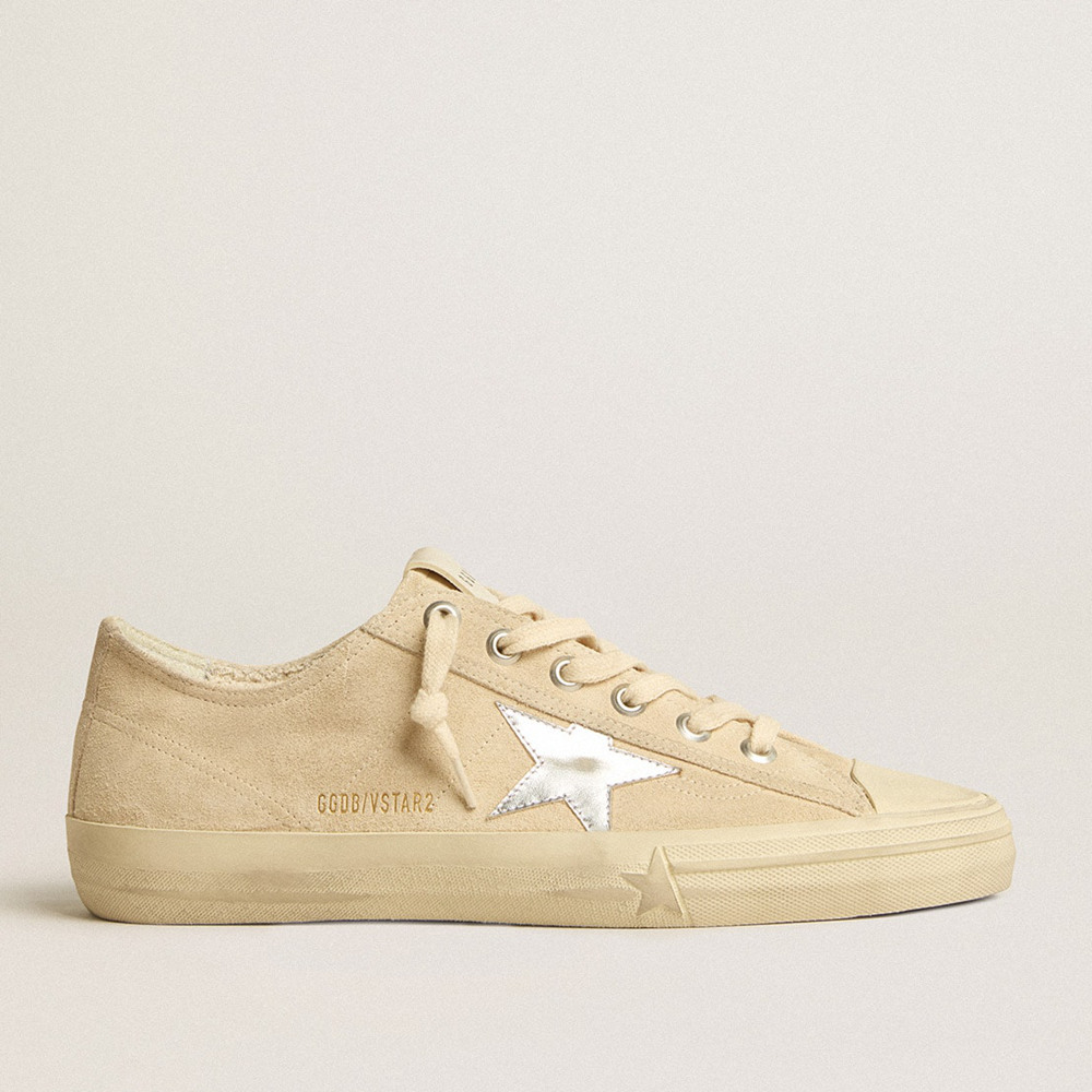 Golden Goose V-Star Sneakers In Pearl Suede With Silver Metallic Leather Star