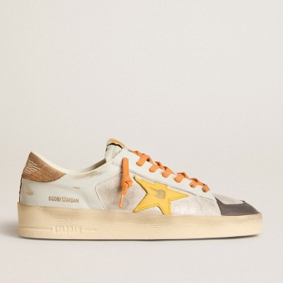 Golden Goose White Stardan Sneakers With Ocher Leather Star And Nubuck Inserts