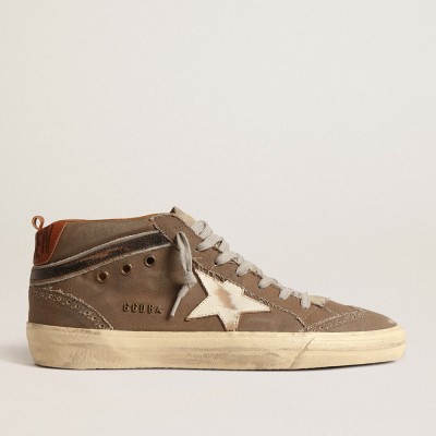 Golden Goose Mid Star Sneakers In Green Canvas With Leather Star And Black Flash