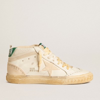 Golden Goose Mid Star Sneakers In Nappa With Textured Rubber Star And Cream Cotton Flash