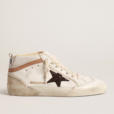 Golden Goose Mid Star Sneakers LTD In Nappa With Glitter Star And Nude Leather Flash