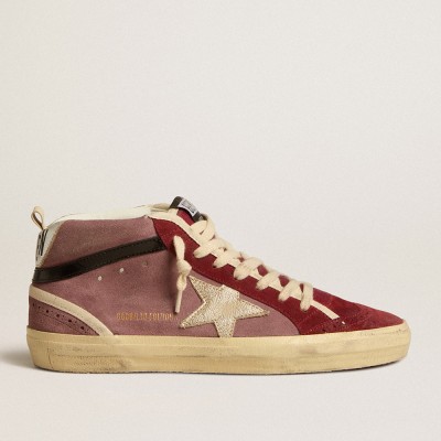 Golden Goose Mid Star Sneakers LTD In Violet Suede With Platinum Leather Star And Black Flash