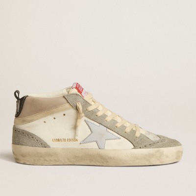 Golden Goose Mid Star Sneakers LTD With Light Gray Leather Star And Gray Suede Inserts