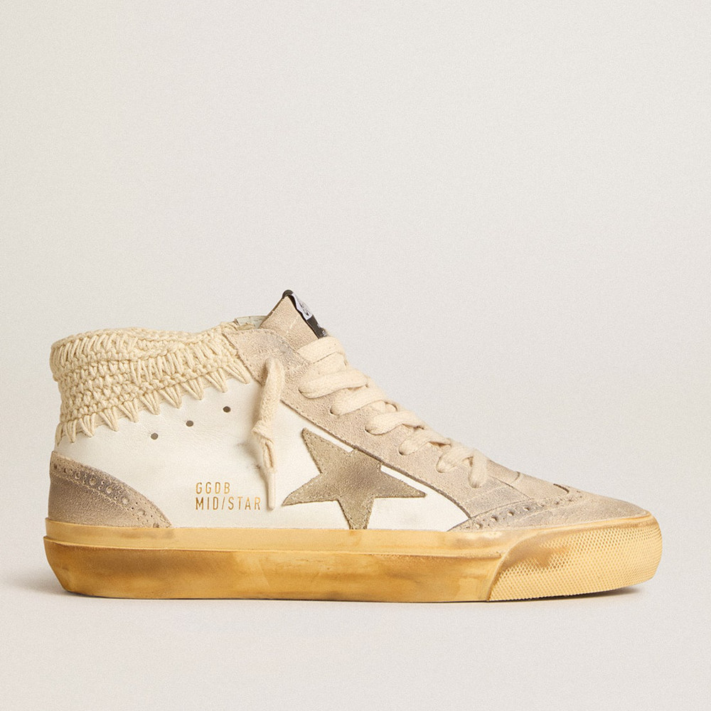 Golden Goose Mid Star Sneakers LTD With Pearl Suede Star And Beige Crochet Heel Tab