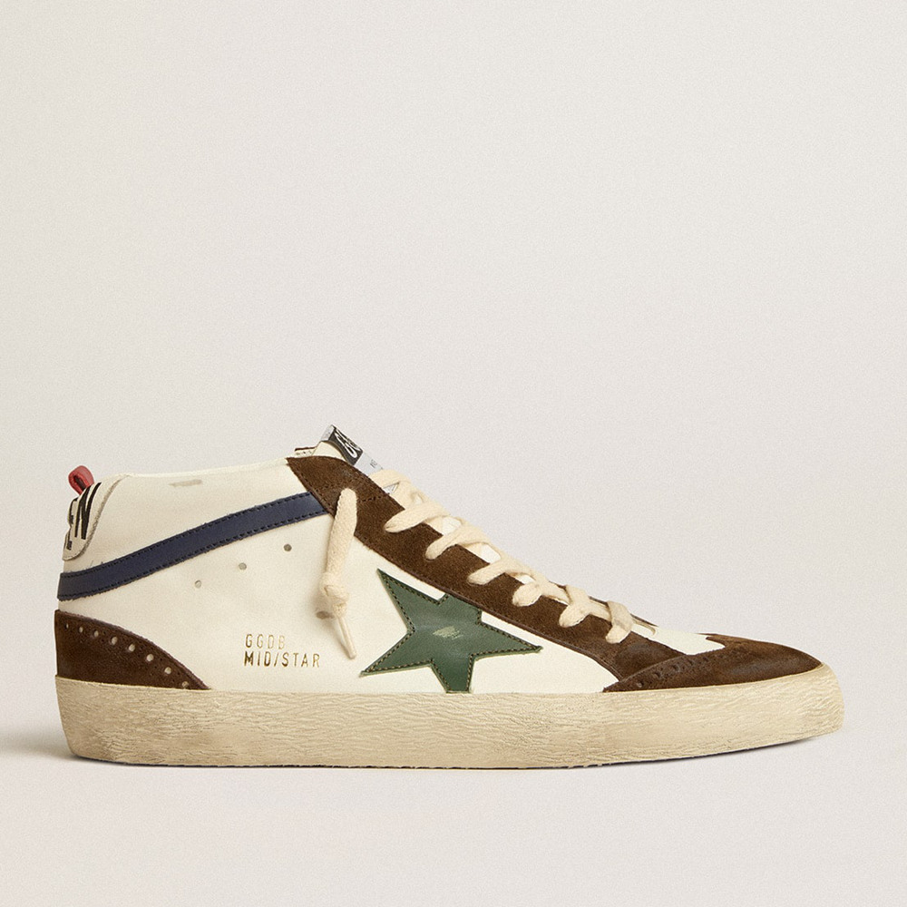 Golden Goose Mid Star Sneakers With Green Leather Star And Blue Leather Flash