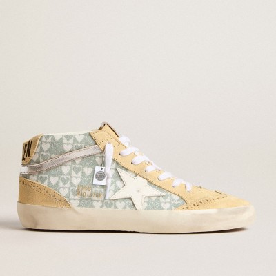 Golden Goose Mid Star Sneakers With Heart Print In Swarovski Crystals And Silver Flash