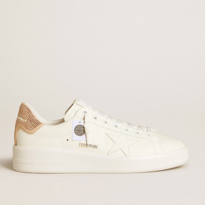 Golden Goose Purestar Sneakers With Leather Star And Suede Heel Tab With Swarovski Crystals