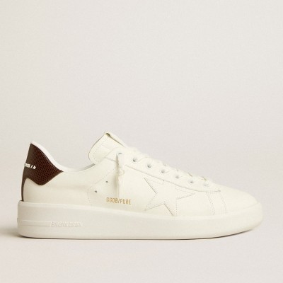 Golden Goose Purestar Sneakers With White Star And Burgundy Lizard-print Heel Tab