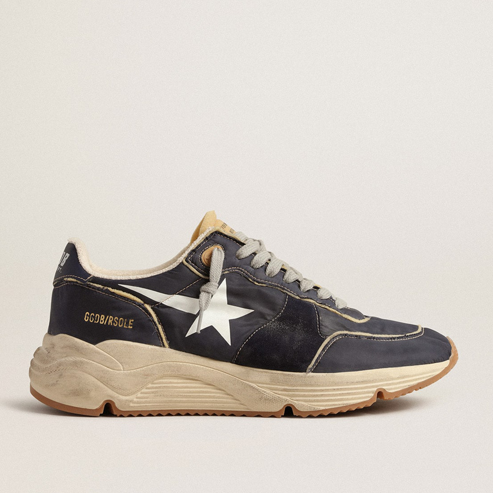 Golden Goose Running Sole Shoes In Blue Nylon With White Printed Star