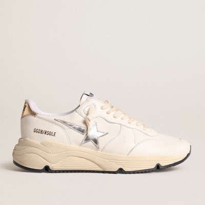 Golden Goose Running Sole Shoes In Nappa With Silver Star And Gold Leather Heel Tab