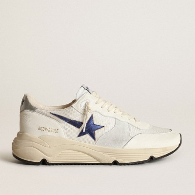 Golden Goose Running Sole Shoes In White Mesh And Nappa Leather With A Blue Star