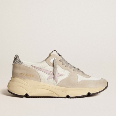 Golden Goose Running Sole Shoes LTD In Mesh With Leather Star And Glitter Heel Tab