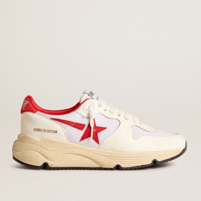 Golden Goose Running Sole Shoes LTD In White Nappa And Nylon With A Red Leather Star