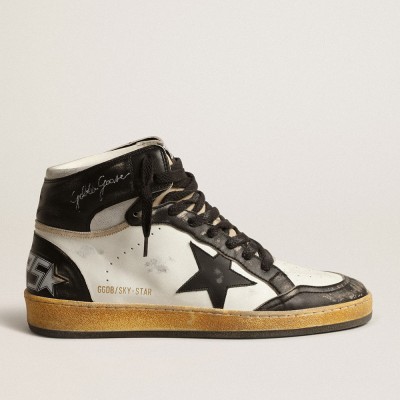 Golden Goose Sky-Star Sneakers In White Nappa Leather With Black Leather Star