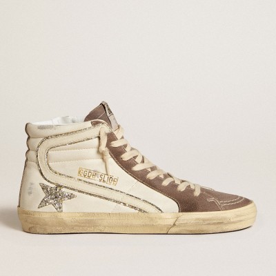 Golden Goose Slide Sneakers In Nappa With Glitter Star And Patent Leather Flash