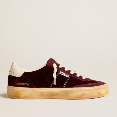 Golden Goose Soul Star Sneakers In Burgundy Velvet With White Leather Heel Tab