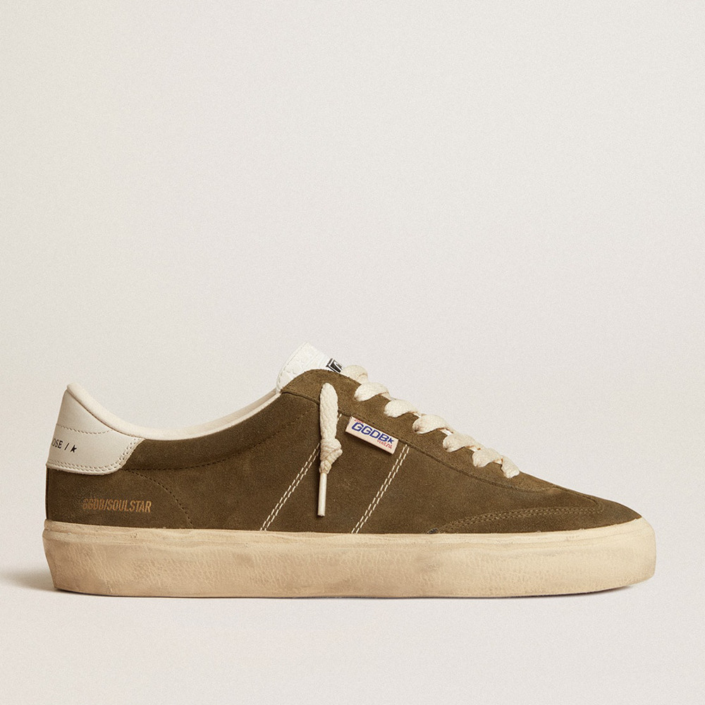 Golden Goose Soul Star Sneakers In Green Suede With White Leather Heel Tab And Tongue