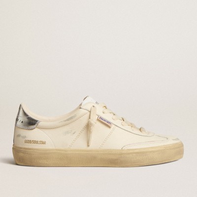 Golden Goose Soul Star Sneakers In White Nappa With Metallic Silver Leather Heel Tab