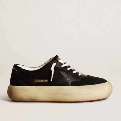 Golden Goose Space-Star Sneakers Shoes In Black Nylon With Black Leather Star And Heel Tab