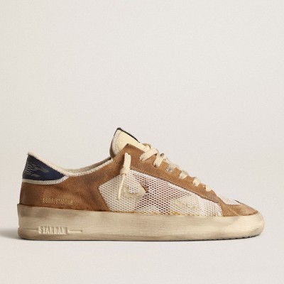 Golden Goose Stardan Sneakers In Beige Nylon And Mesh With Tobacco Suede Inserts