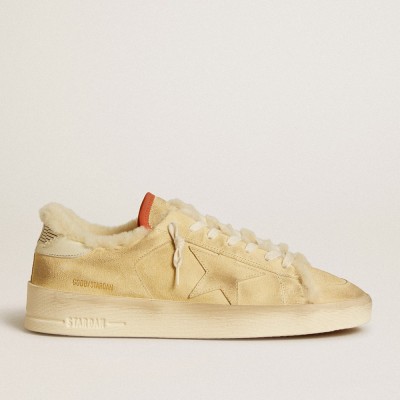 Golden Goose Stardan Sneakers In Beige Suede With Leather Heel Tab And Shearling Lining