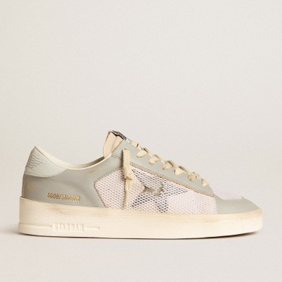 Golden Goose Stardan Sneakers In Gray Nappa Leather And White Mesh With Gray Leather Star