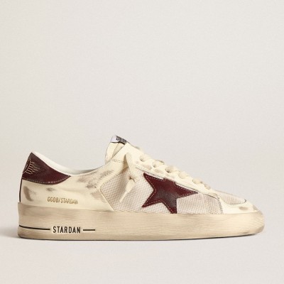 Golden Goose Stardan Sneakers In Nappa And Mesh With Wine-red Suede Star And Heel Tab