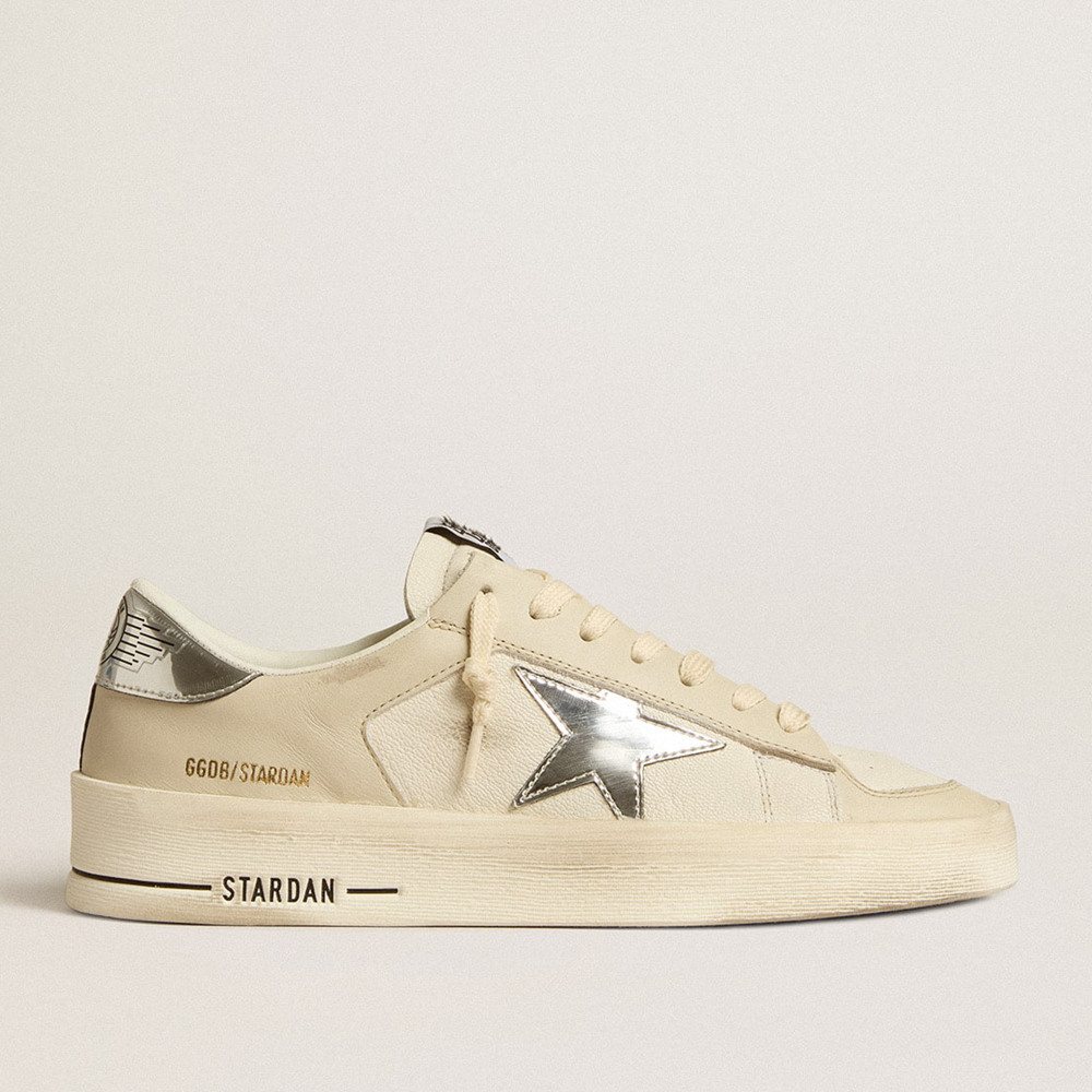 Golden Goose Stardan Sneakers In Nappa With Silver Mirror-effect Star And Heel Tab