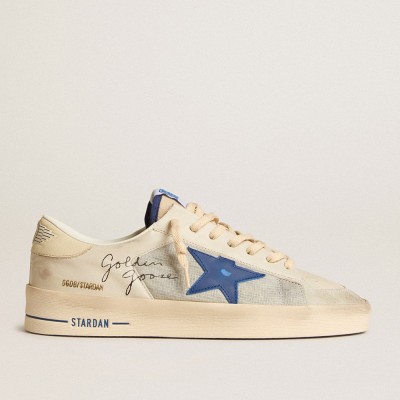 Golden Goose Stardan Sneakers In Nylon With Blue Leather Star And Ivory Leather Heel Tab