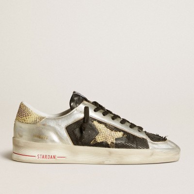 Golden Goose Stardan Sneakers LAB In Silver Leather And Mesh With Golden Star And Heel Tab