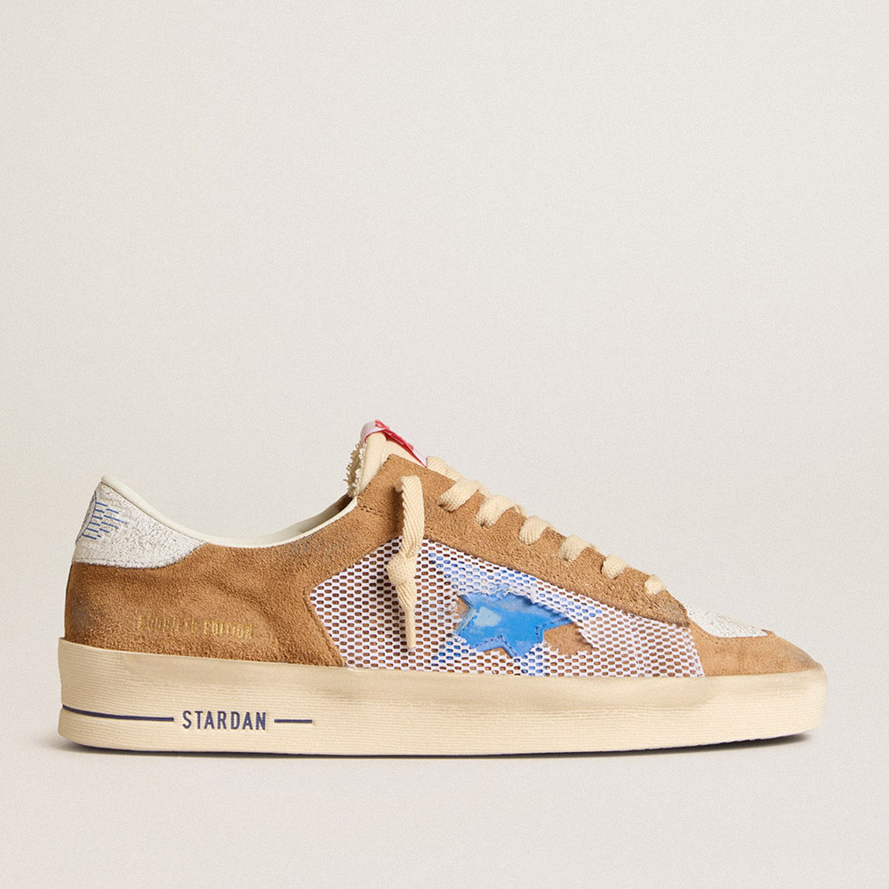 Golden Goose Stardan Sneakers LTD In Tobacco Suede And Mesh With Blue Star And Leather Heel Tab