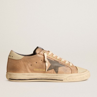 Golden Goose Super-Star Sneakers In Beige Nubuck With Black Printed Star And Leather Heel Tab