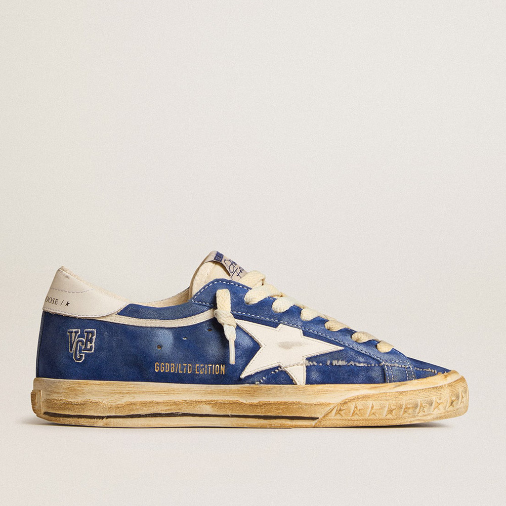 Golden Goose Super-Star Sneakers In Blue Suede With White Leather Star And Heel Tab