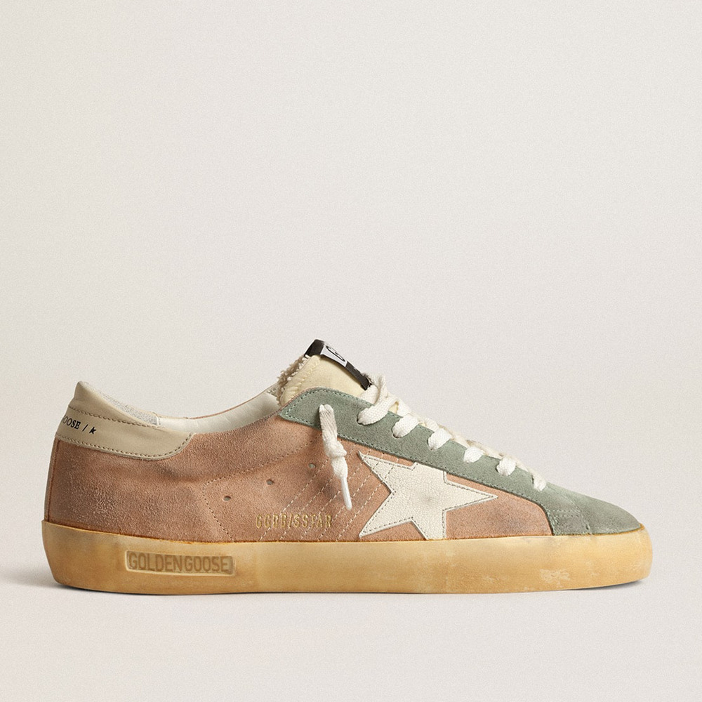 Golden Goose Super-Star Sneakers In Brown And Green Suede With White Nappa Leather Star