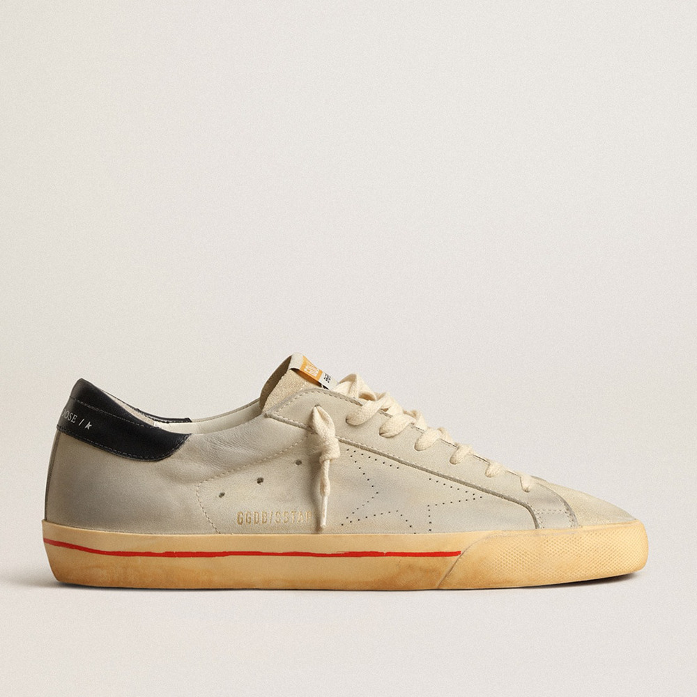 Golden Goose Super-Star Sneakers In Gray Nubuck With Perforated Star And Blue Heel Tab