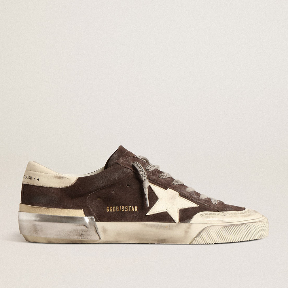 Golden Goose Super-Star Sneakers In Gray Suede With Ecru Nappa Star And Heel Tab