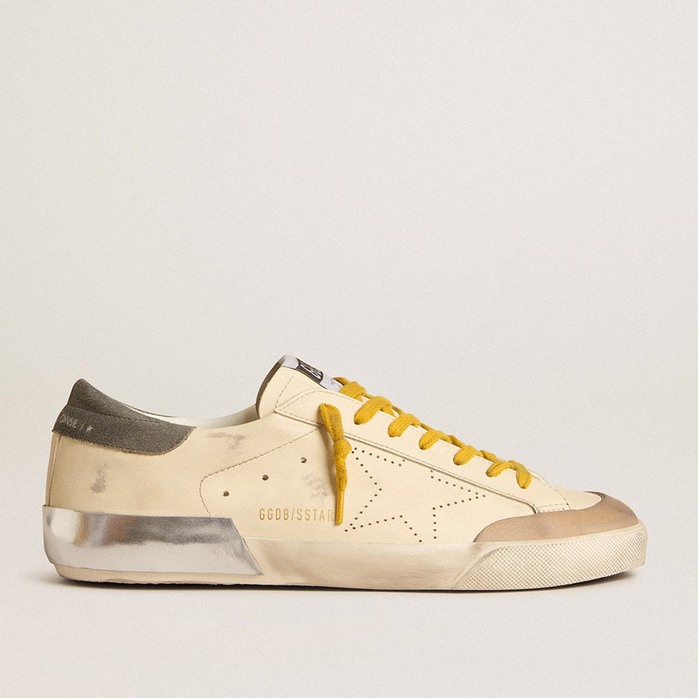 Golden Goose Super-Star Sneakers In Leather With Perforated Star And Gray Suede Heel Tab