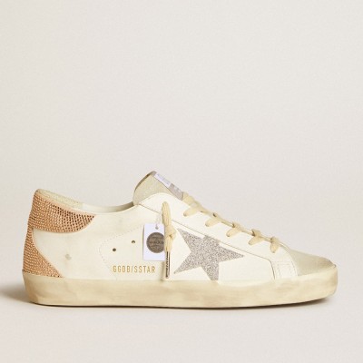 Golden Goose Super-Star Sneakers In Leather With Swarovski Crystal Star And Heel Tab