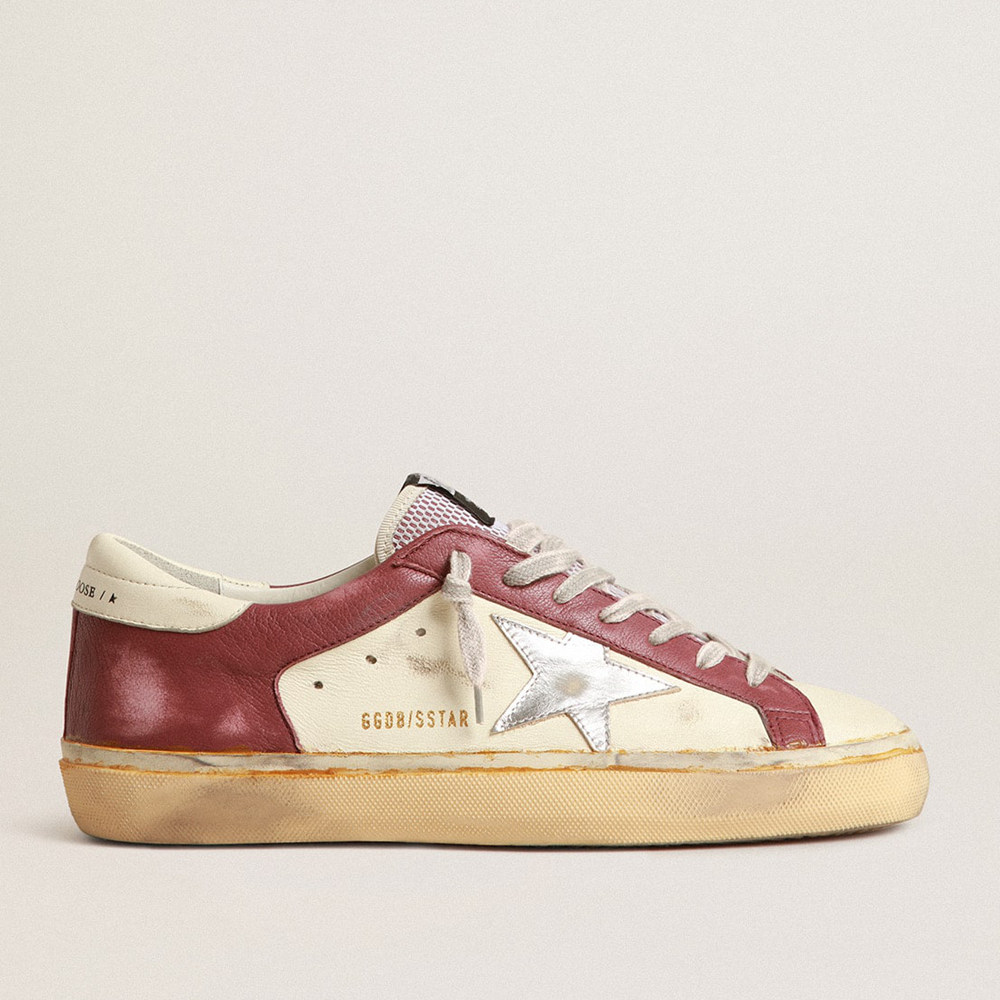 Golden Goose Super-Star Sneakers In Nappa Leather With Burgundy Inserts And Silver Star