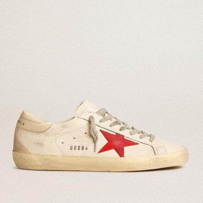 Golden Goose Super-Star Sneakers In Nappa With Red Star And Cream Leather Heel Tab