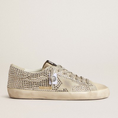 Golden Goose Super-Star Sneakers In Nubuck With Swarovski Crystals And Ice-gray Suede Star