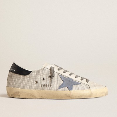 Golden Goose Super-Star Sneakers In Pale Silver Mesh With Light Blue Suede Star