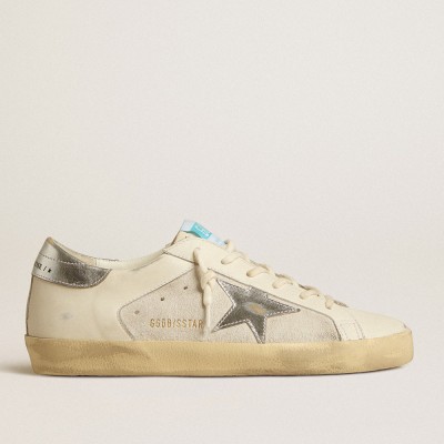 Golden Goose Super-Star Sneakers In White Leather And Suede With Silver And Gold Leather Star