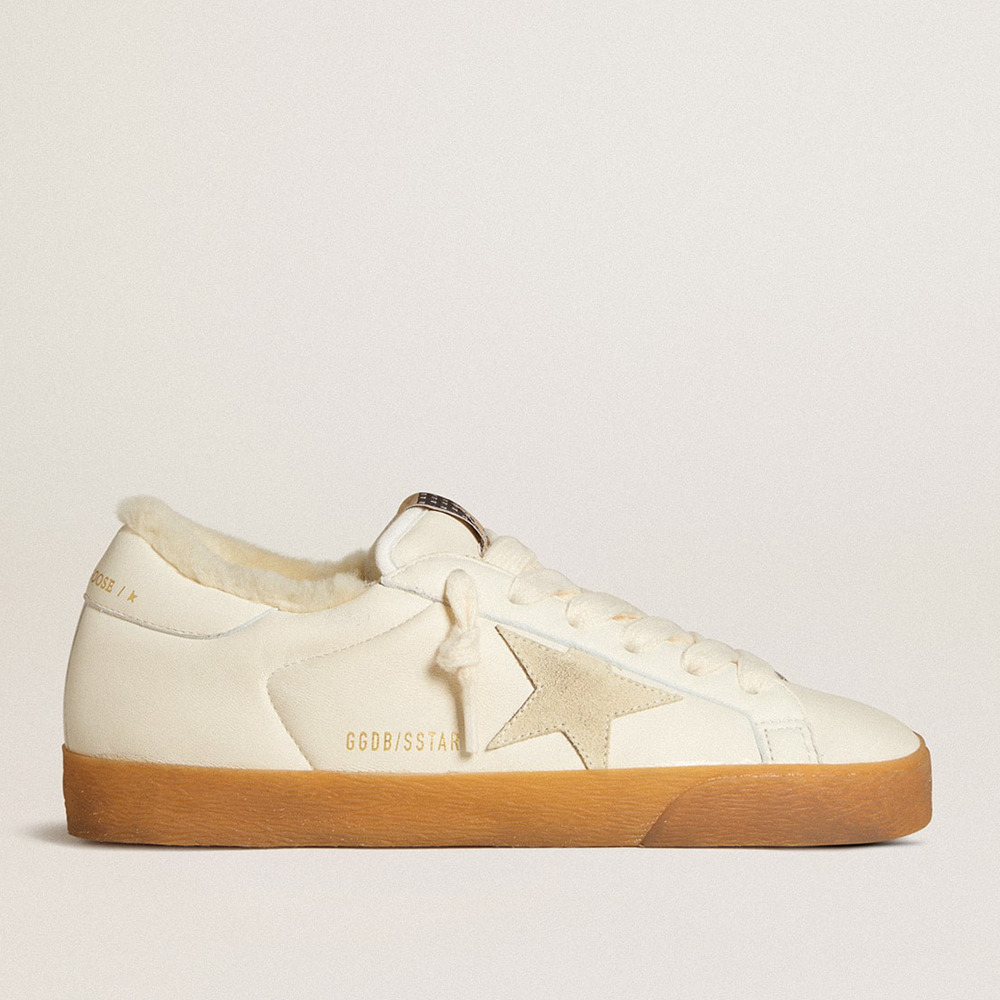 Golden Goose Super-Star Sneakers In White Nappa With Suede Star And Shearling Lining