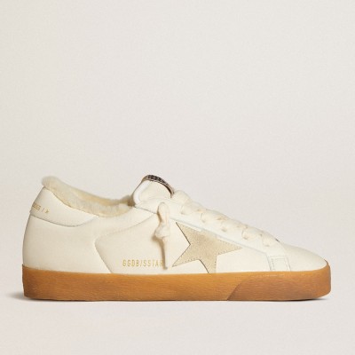 Golden Goose Super-Star Sneakers In White Nappa With Suede Star And Shearling Lining