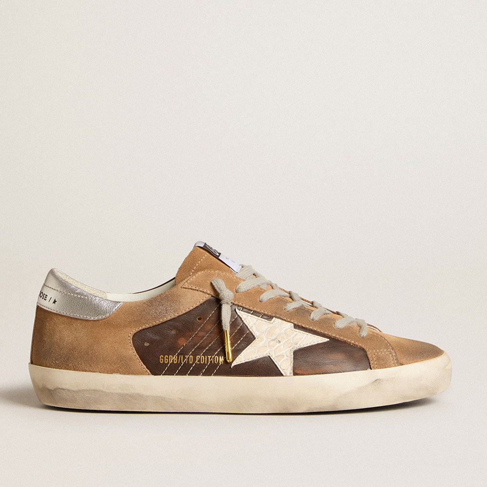 Golden Goose Super-Star Sneakers LTD In Brown Leather And Tobacco Suede With White Star