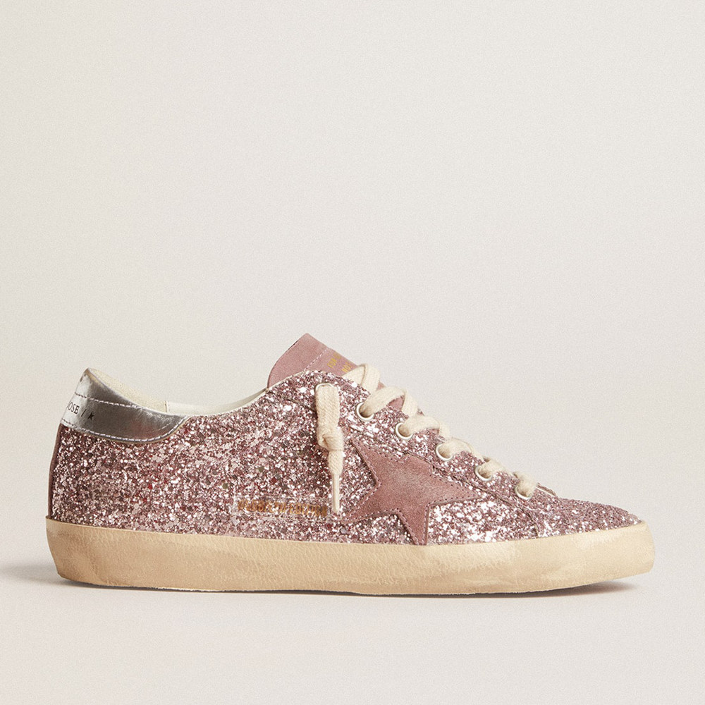 Golden Goose Super-Star Sneakers LTD In Glitter With Suede Star And Silver Heel Tab